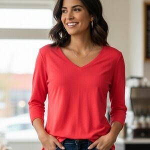 Women's V-Neck Red Top Size Large